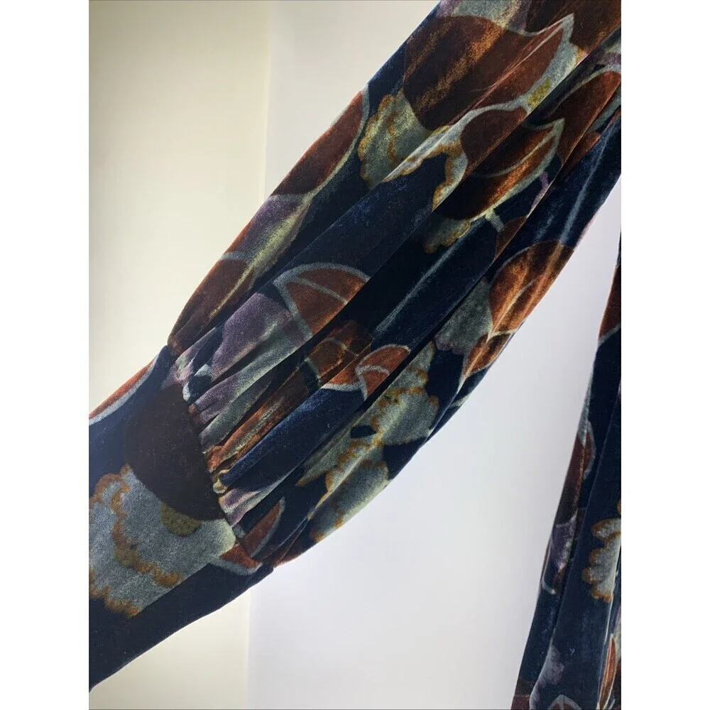 Ann Taylor Long Sleeve Velvet Shift Dress Boat Neck Floral Puff Sleeves 8 Tall - Picture 3 of 12